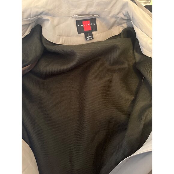 NWOT Gallery Size 12 Long Trench Coat Khaki Green Beige With Hood Rain Coat Line - Picture 14 of 16